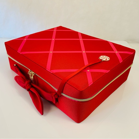Estée Lauder Red Pink Peppermint Makeup Train Zip Case Travel Bag - Picture 3 of 12